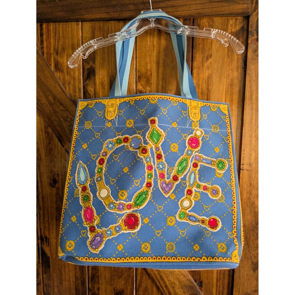Brighton Canvas Tote Bag Blue Love Jewel Heart Butterfly Graphic Print Shopper